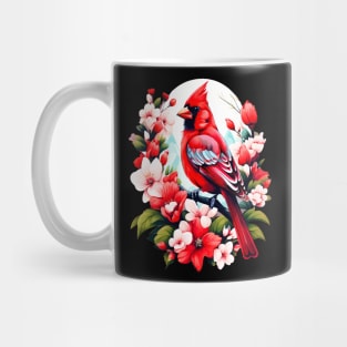Cute Northern Cardinal Surrounded by Vibrant Spring Flowers Mug